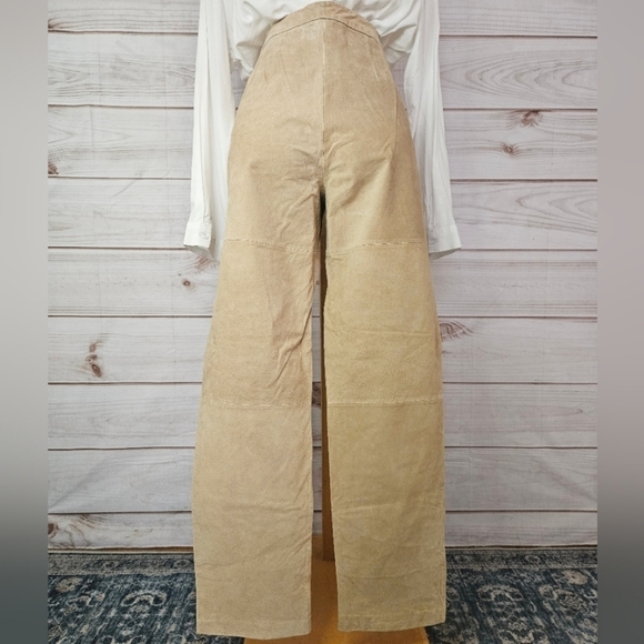 Vintage Suede Leather Paneled Straight Leg Pants in Sand Dune Size 10 - Picture 3 of 9
